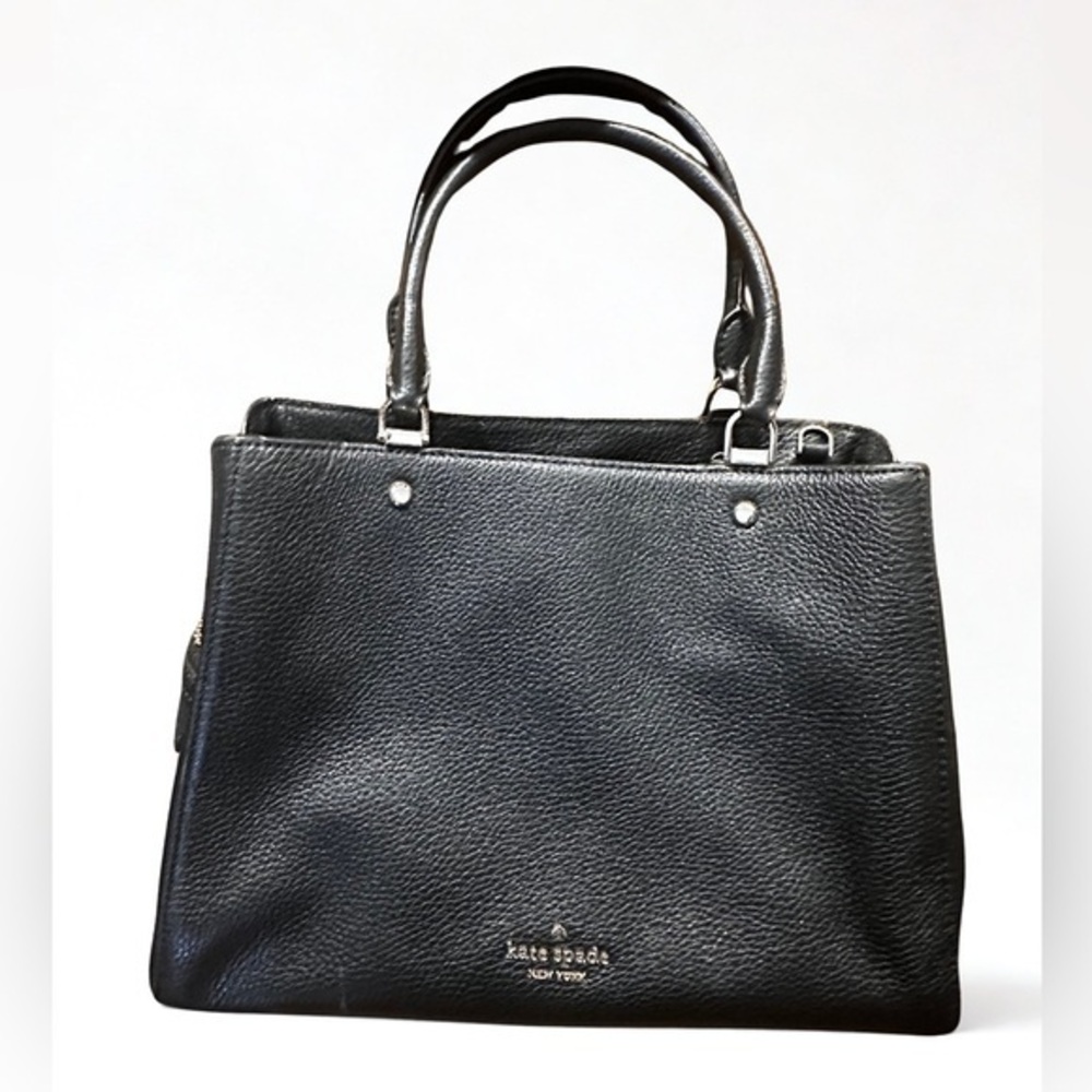 Kate Spade Leila Triple Compartment Satchel Crossbody  — Black Pebbled Leather